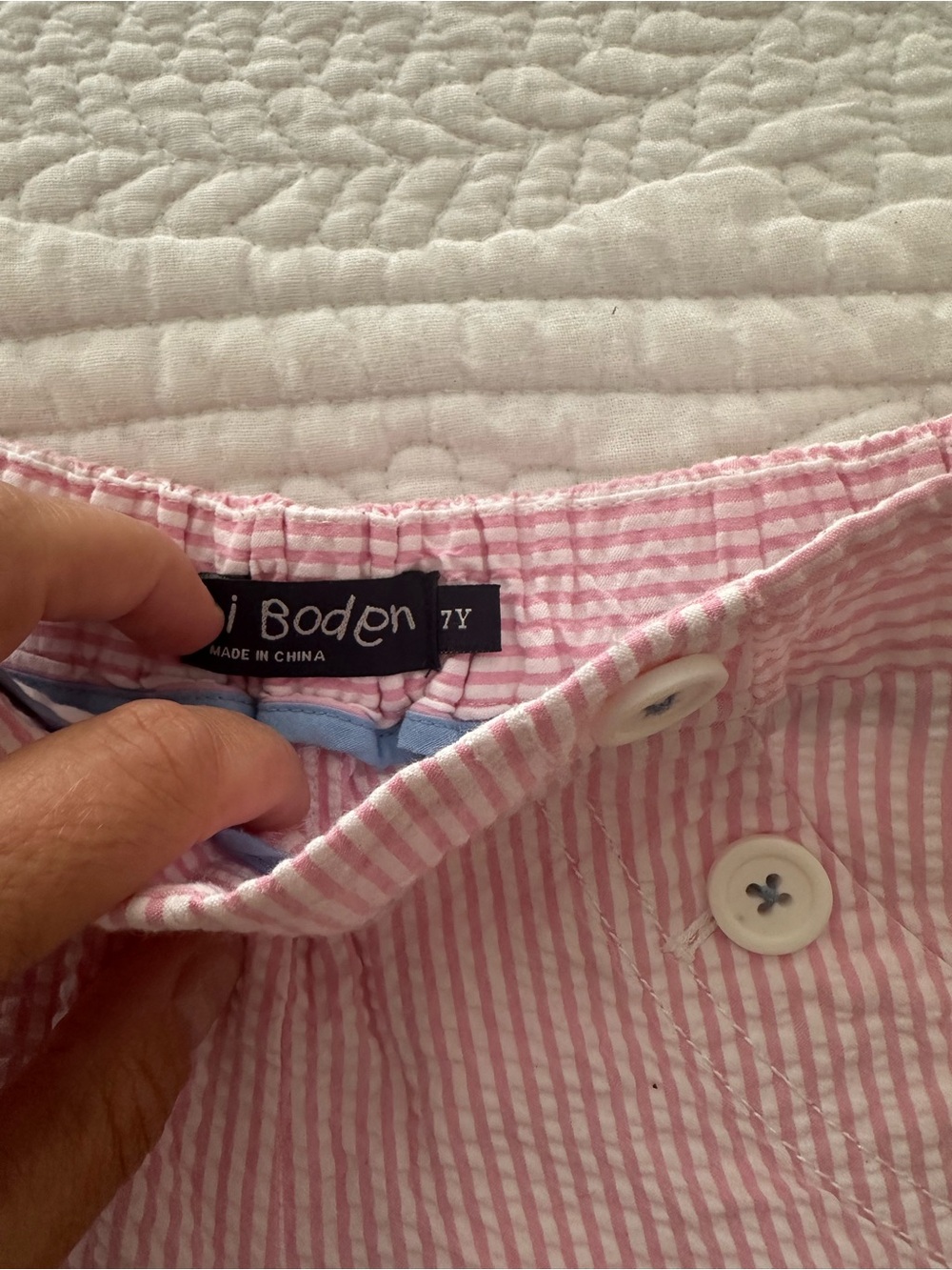 Mini Boden 7y Pink Seersucker Shorts - Picture 4 of 7